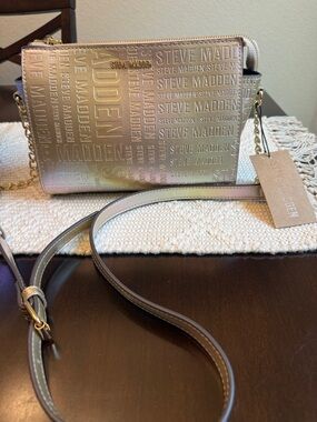 Steve Madden Gold Embossed Logo Crossbody Bag